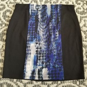 (10) Reitman's Modern Blue Comfort Pull On Fitted Pencil Skirt Art Deco Colorful